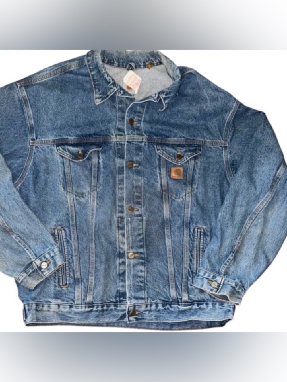 Vintage Carhartt Denim Trucker Jacket Mens XL Tall Made USA Workwear Coat